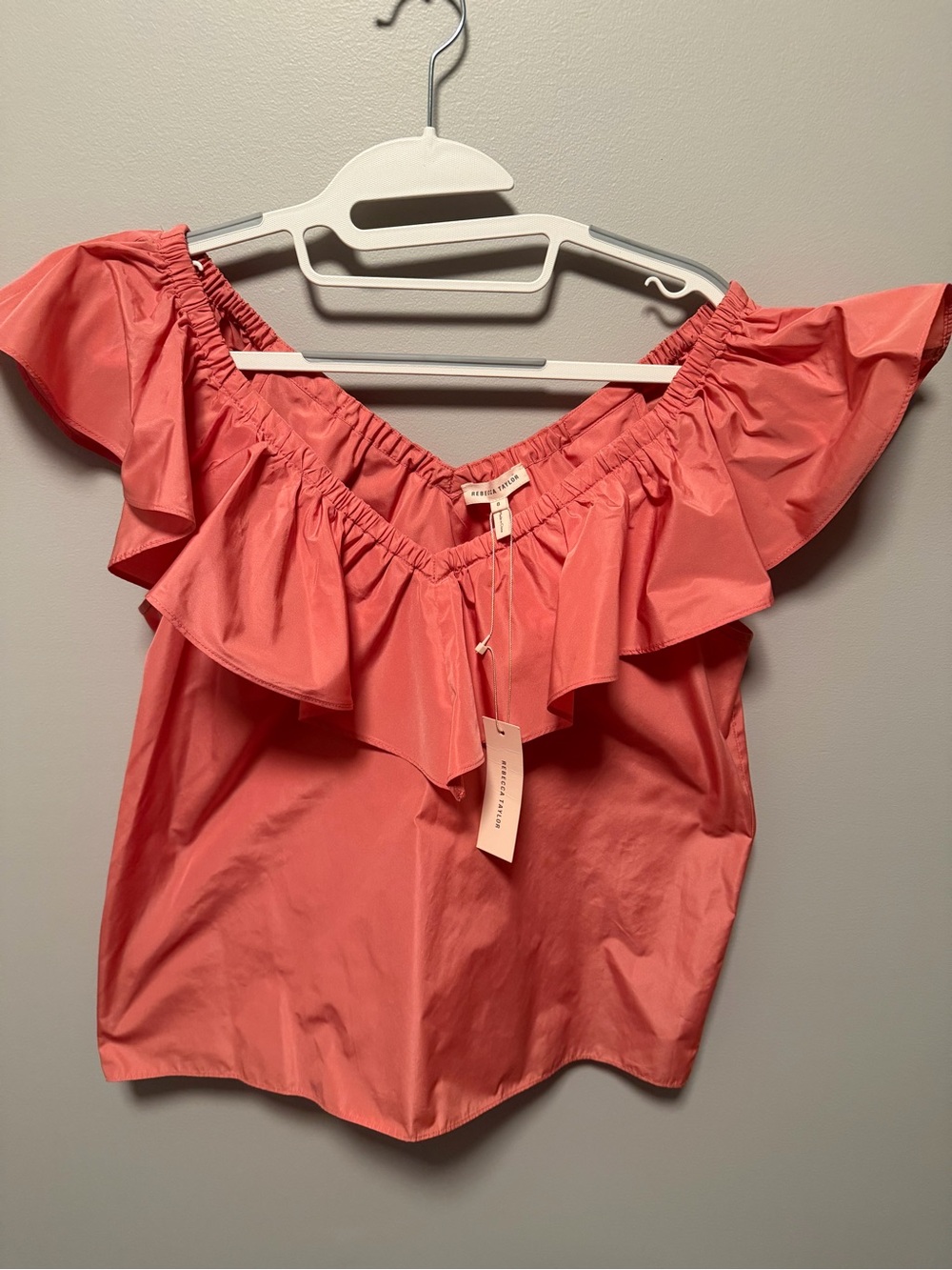 Rebecca Taylor Coral Off-Shoulder Ruffle Top